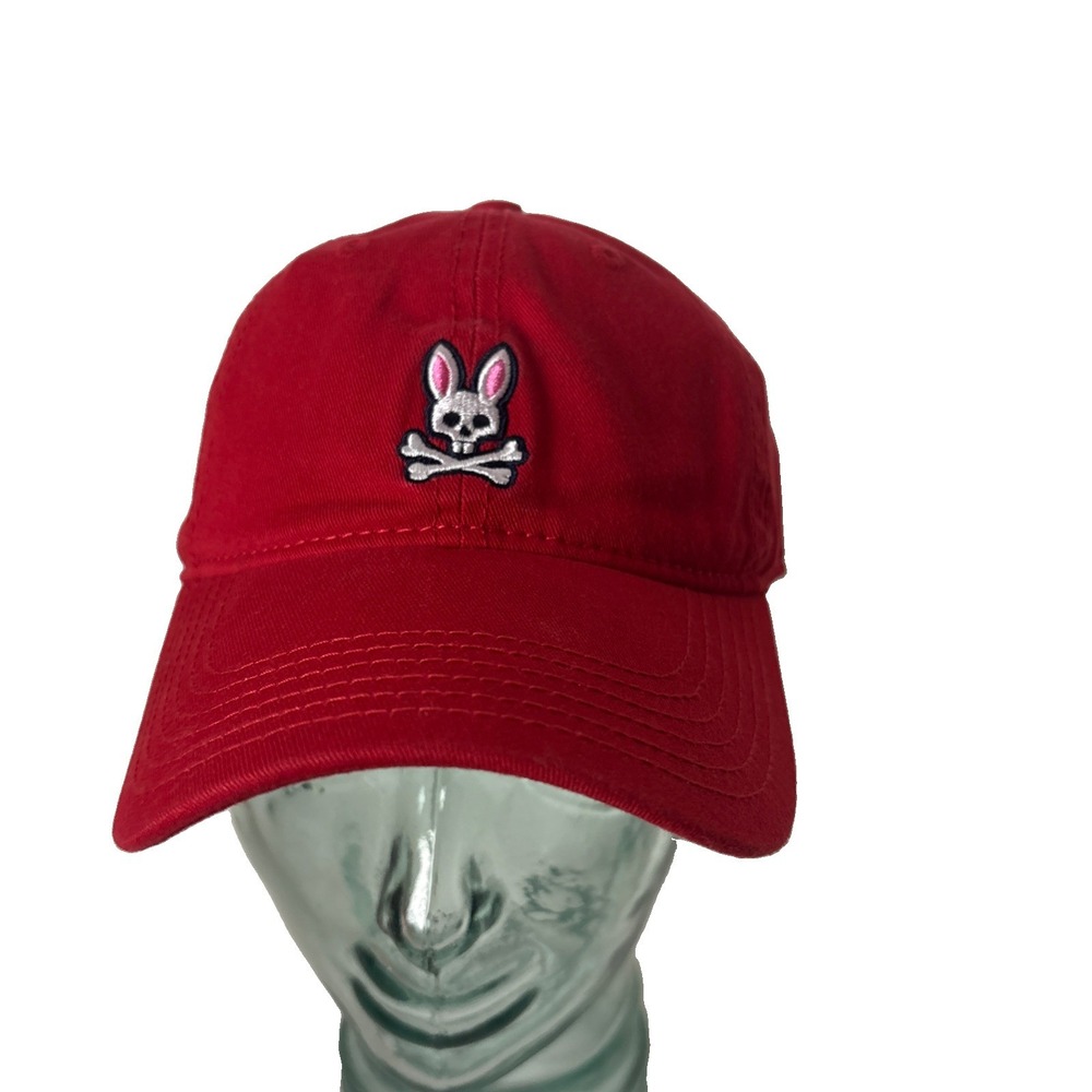 Psycho Bunny Embroidered Logo Hat Baseball Cap Red Adjustable Strap Preppy OS